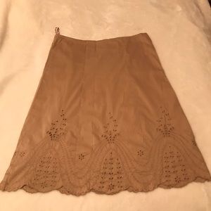 Tan Embroidered A-Line Skirt
